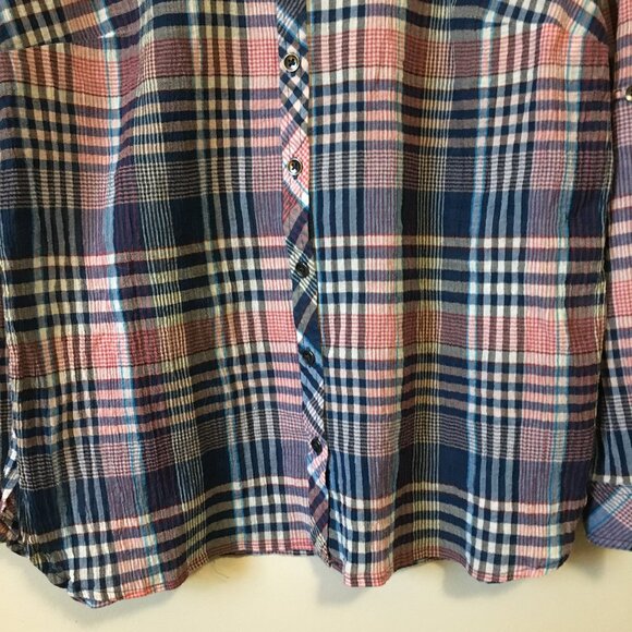 Plaid Sheer Cotton Candy Pink & Blue Classic Button Down Shirt - Picture 5 of 14